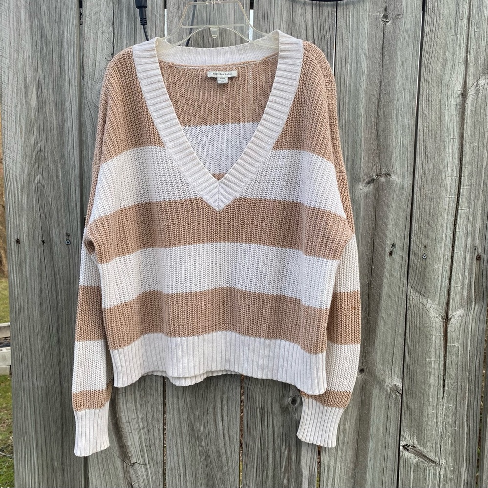 American Eagle‎ Outfitters V-Neck Sweater in Tan and Cream